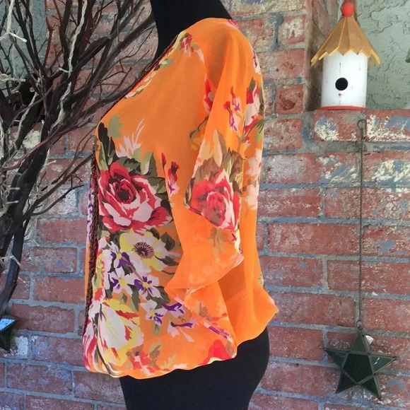 Free People‎ Orange Sheer Genius Floral Top - Picture 5 of 8